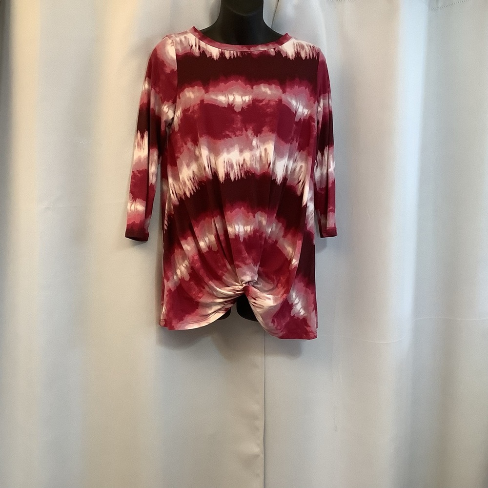 Emerald Tunic Women’s Size Small Tie Dye Accent Knot Hem White Burgundy
